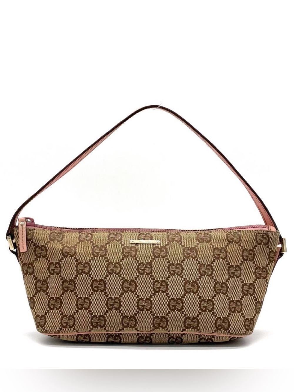 Gucci Rare GG Canvas Boat Bag / Vintage / Pochette / Pink Leather
